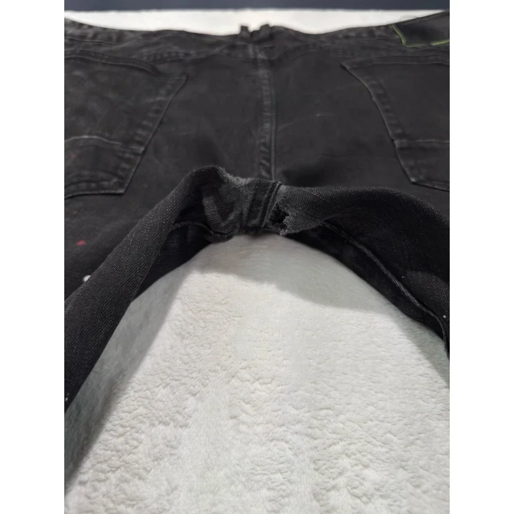 Smoke Rise Jeans Mens 40x32 Charcoal Denim Slim Distressed Paint Splatter